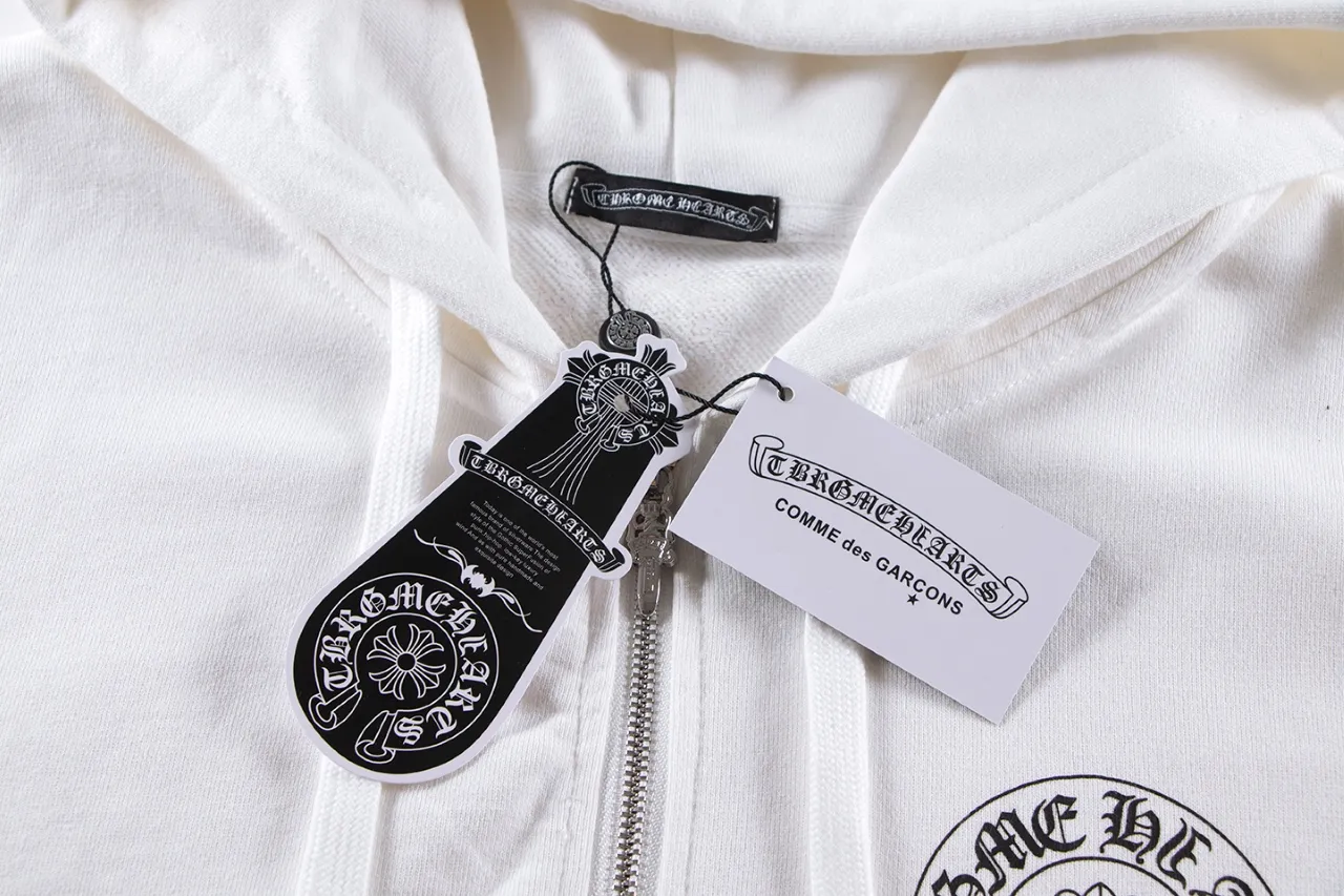 P290 Chrome Hearts Chrome Hearts Rainbow Horseshoe Stamped Cross Cardigan Hooded Sweatshirt Size: S M L XL Color: Black, White